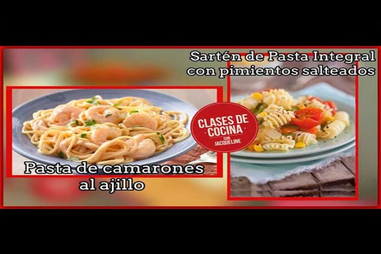 Preparando Pasta de Camarones al Ajillo y Sartén de Pasta Integral con pimientos salteados 1/4