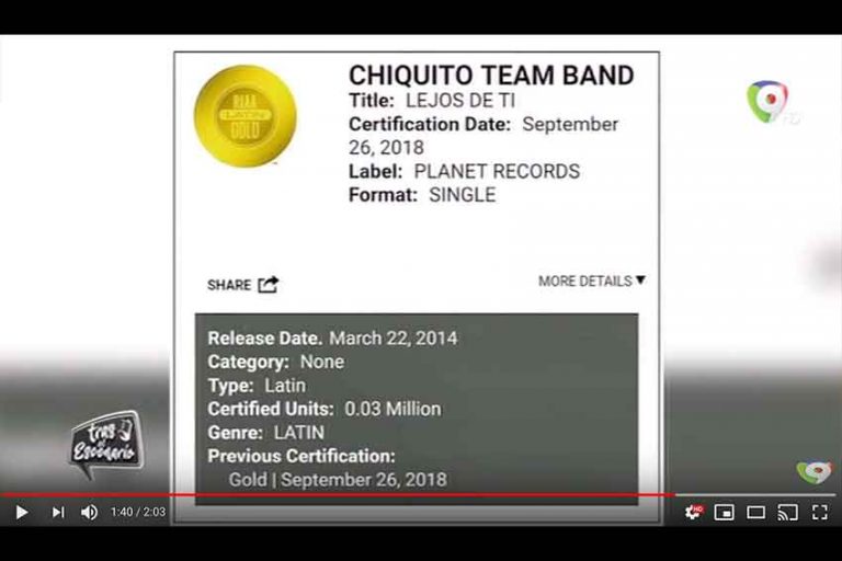 Chiquito Team Band recibe disco de oro por la canción «Lejos de Ti» – Tras El Escenario