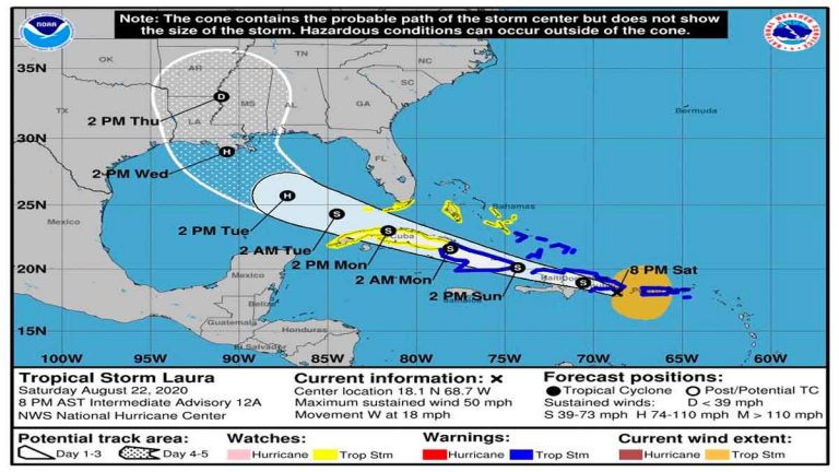 Laura cerca del Este de la República Dominicana
