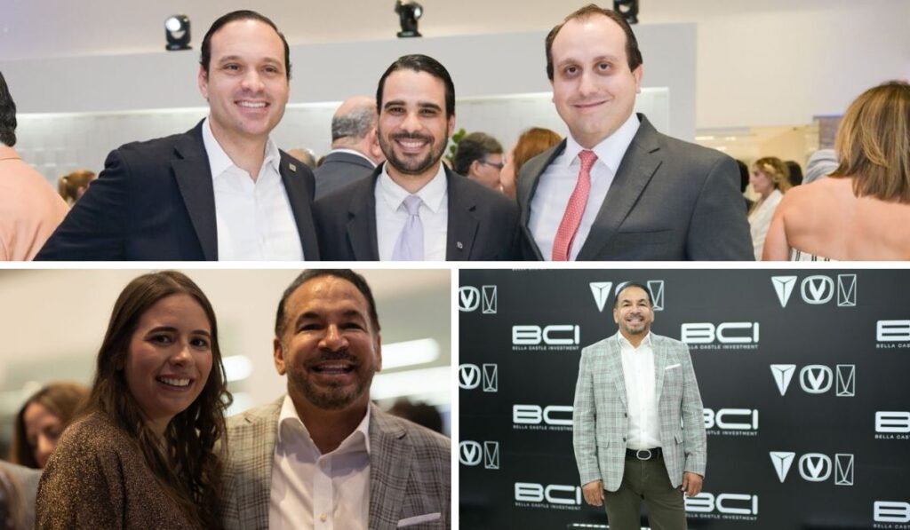 Un grupo de hombres y una mujer en un evento formal.