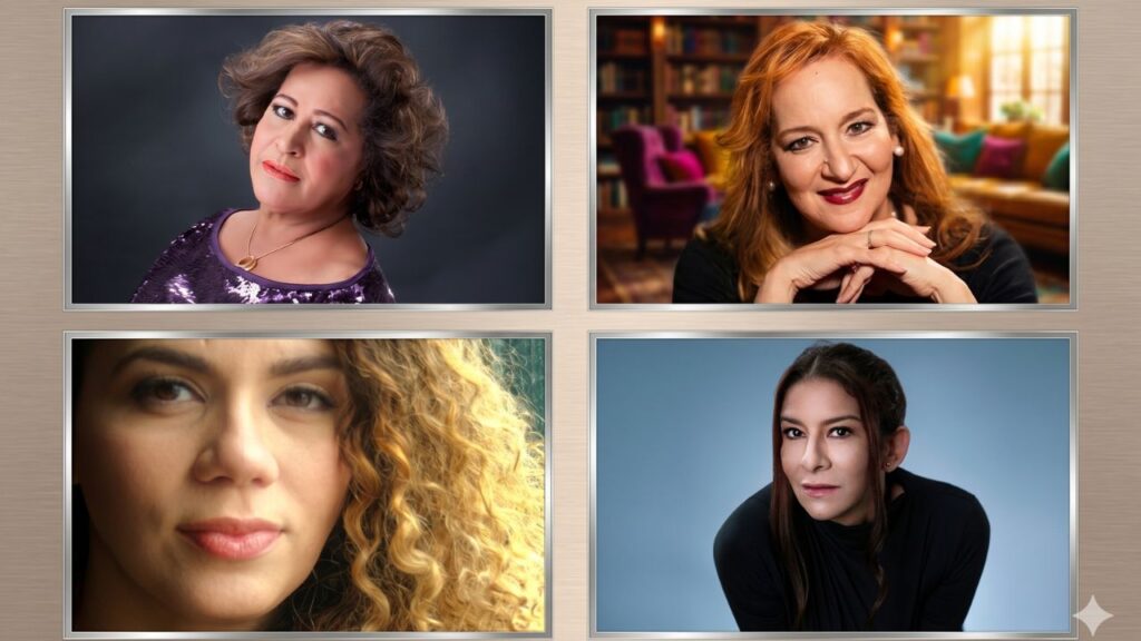 Cuatro retratos de mujeres de diferentes edades y apariencias.