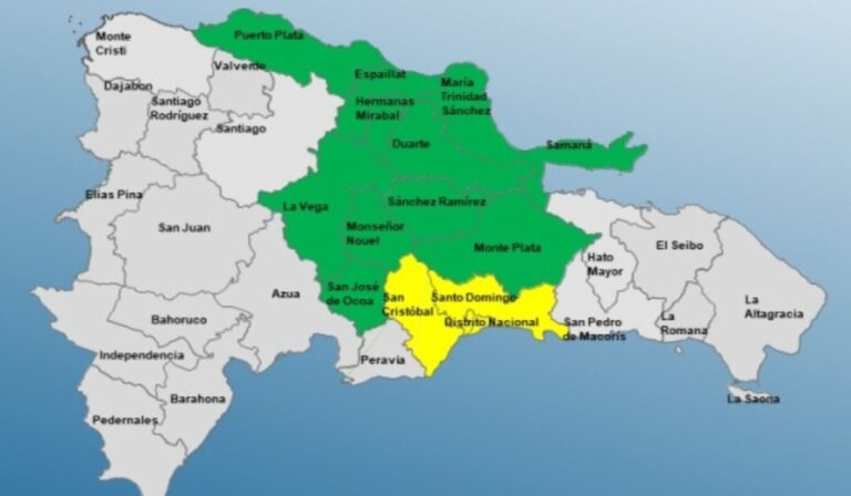 El COE coloca 2 provincias y el Distrito Nacional en alerta amarilla