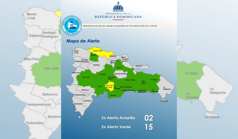 El COE mantiene 16 provincias y el Distrito Nacional en alerta
