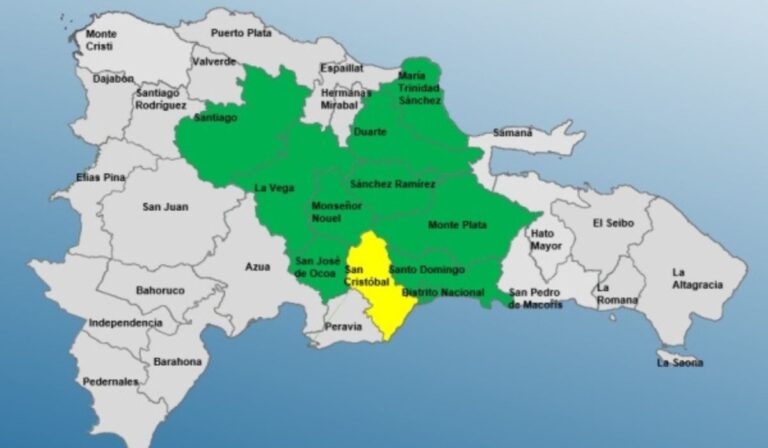 El COE mantiene 9 provincias y el Distrito Nacional en alerta verde